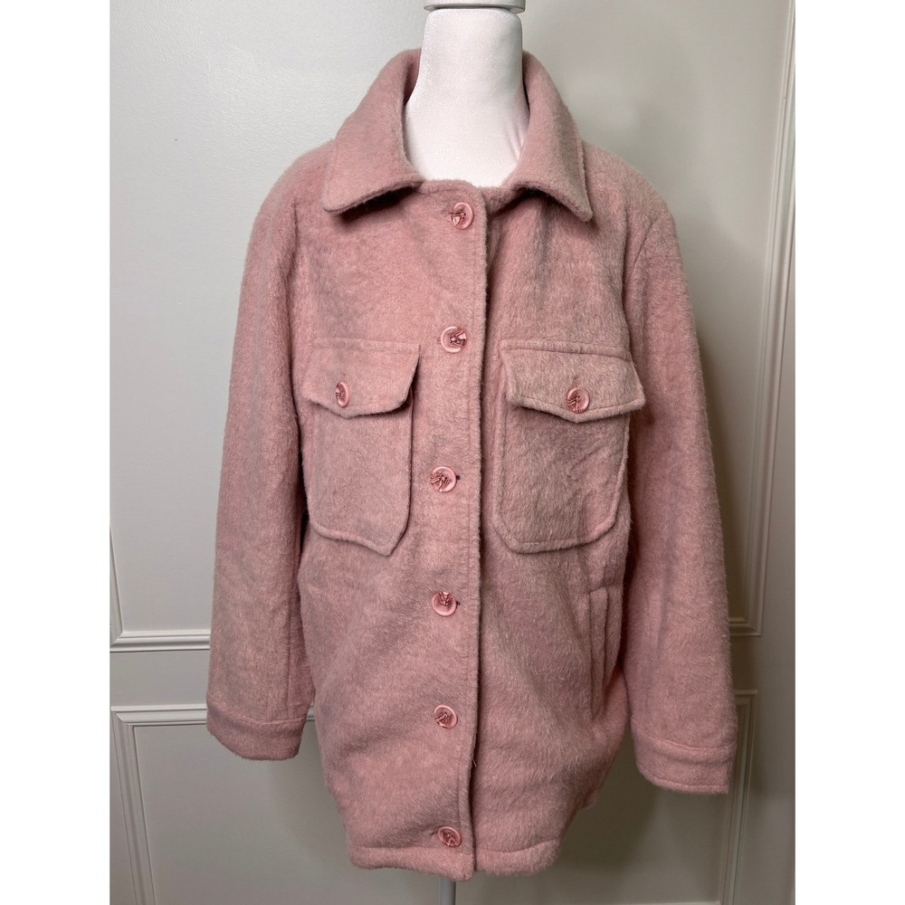 She + Sky Pink Faux Fur Oversized Shacket Button Front Jacket Large